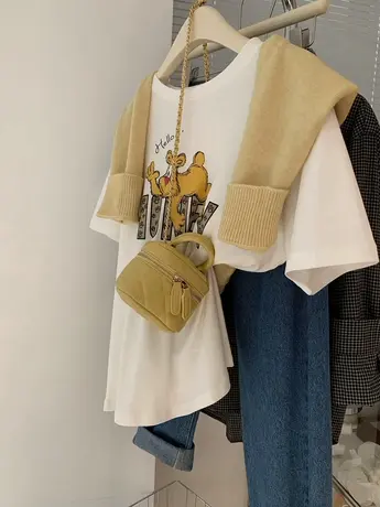 个性洋气减龄童趣小狗印花短袖T恤女ins潮韩版设计感小众体恤半袖商品大图