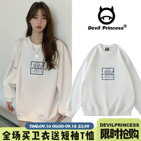 日系学院风圆领卫衣女秋装加绒2023春秋大码宽松胖妹妹小个子上衣商品大图