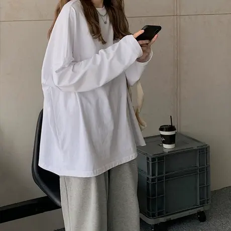 2023年春秋季基础新款宽松韩版白色长袖T恤内搭打底衫女装上衣服商品大图