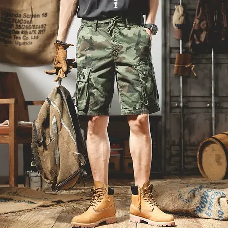 夏季迷彩工装短裤男宽松潮牌ins休闲复古潮流直筒大码五分裤中裤商品大图