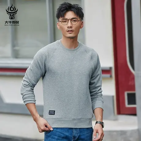 大牛传说2023年春秋季男士圆领套头长袖休闲运动宽松大码纯色卫衣图片