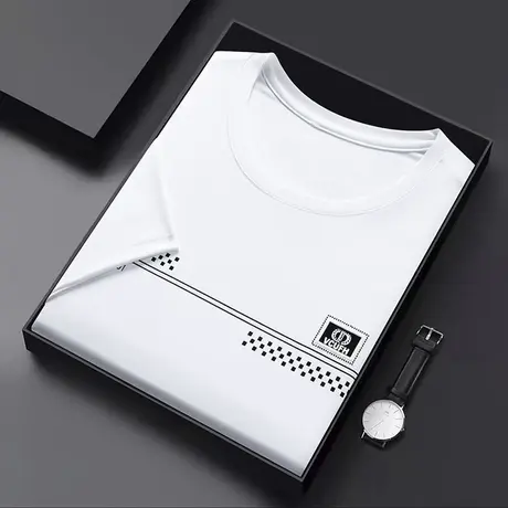 夏季男士短袖t恤大码宽松休闲上衣中年爸爸夏天速干圆领半袖体恤商品大图