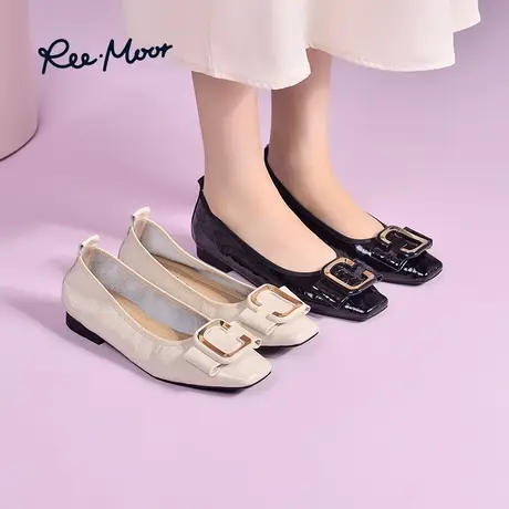 REEMOOR睿慕秋季蛋卷鞋瓢鞋舒适百搭软底真皮羊皮平底浅口单鞋女商品大图