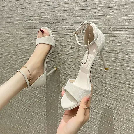 设计感小众露趾凉鞋女夏季2023年新款性感百搭一字扣带细跟高跟鞋商品大图