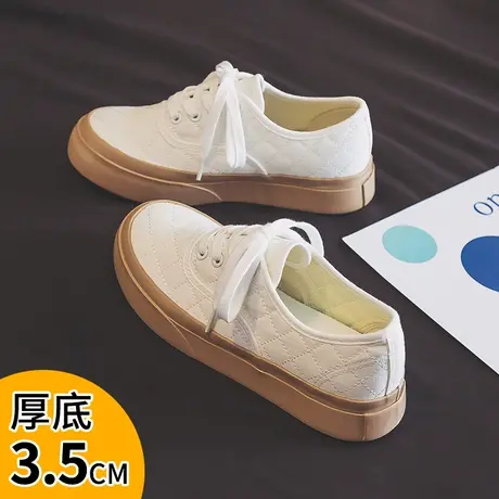 小白鞋女2023春秋新款ins潮百搭厚底帆布鞋小众学生休闲大头板鞋商品大图