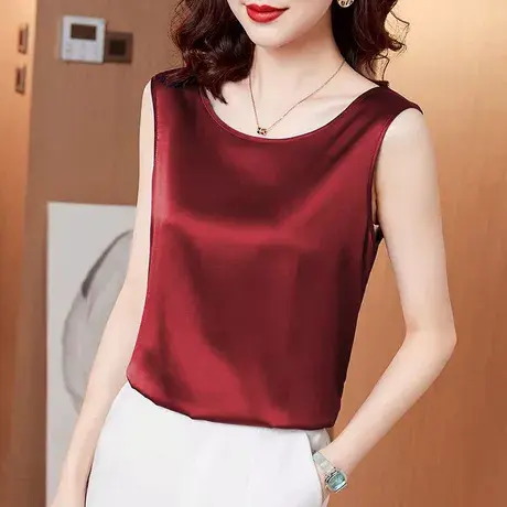 夏季背心女夏外穿大码吊带设计感小众蕾丝西装内搭真丝无袖上衣黑商品大图