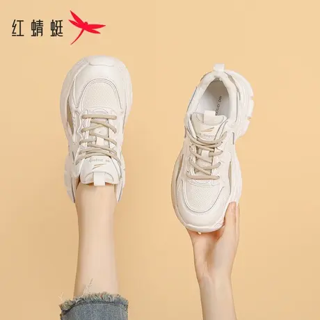 红蜻蜓鞋子女厚底老爹鞋新款2023夏季爆款白色轻便休闲运动鞋女款商品大图