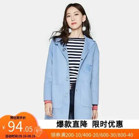艾格2023春季女装新品羊毛纯色简约翻领连帽中长款毛呢大衣Y88商品大图