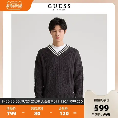 GUESS秋季男士时尚潮流高级保暖学院风舒适长袖V领毛衣-MM4S1691图片