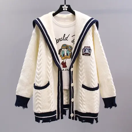 日系学院风麻花毛衣外套女秋冬2023新款宽松高级感减龄针织开衫图片