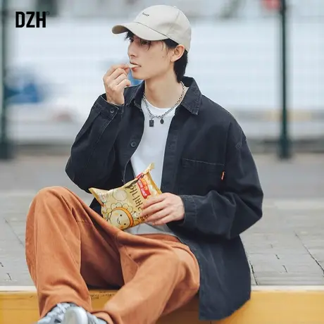 DZH男士牛仔衬衫男长袖高级感痞帅潮牌衬衣外套春秋男装2023新款商品大图