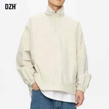 男士米色半拉链冲锋衣外套男春秋季运动休闲男装2023新款立领夹克商品大图