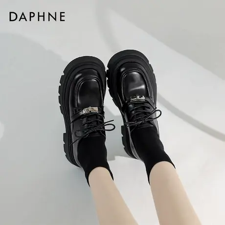 达芙妮乐福鞋女2023年春季厚底英伦风小皮鞋高级感黑色单鞋女商品大图