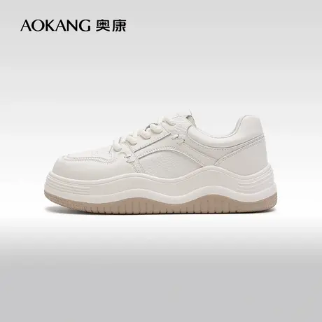 奥康女鞋 春季新款简约拼色圆头波浪底舒适小白鞋女门店发货商品大图