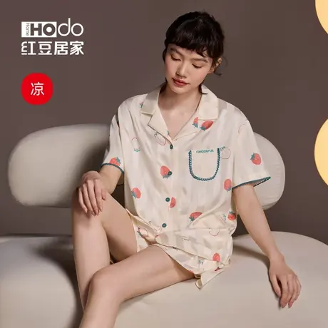 红豆短袖冰丝凉感睡衣女夏天薄款水果印花空调服抗静电宽松家居服图片