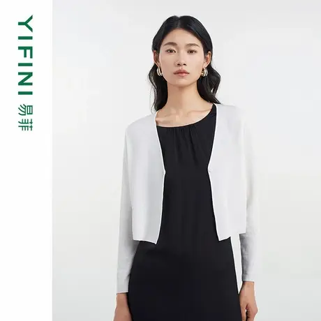 [专柜同款]Yifini/易菲通勤简约宽松短款毛织开衫女外套D04T1602商品大图