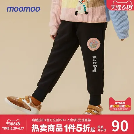 moomoo童装女中童原创简约图案加厚透气束脚针织裤冬童加绒休闲裤商品大图