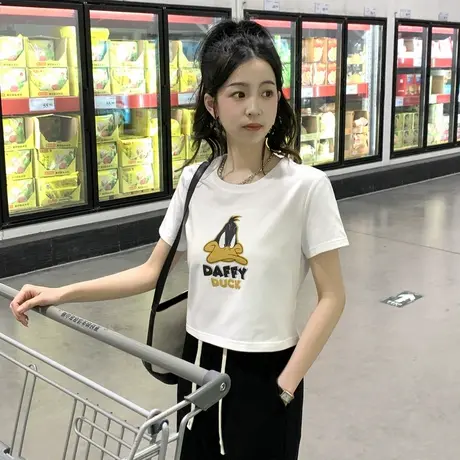 唐狮夏季时尚短款红色短袖T恤女潮紧身小衫辣妹内搭上衣可爱图片