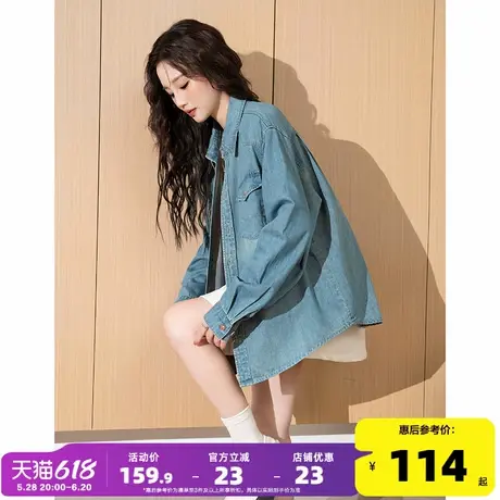 唐狮2025春秋新款牛仔衬衫女复古翻领小众设计感休闲宽松长袖衬衫图片