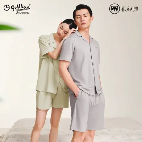 金利来睡衣女款2025新款夏纯棉薄款男士短袖短裤家居服套装两件套商品大图