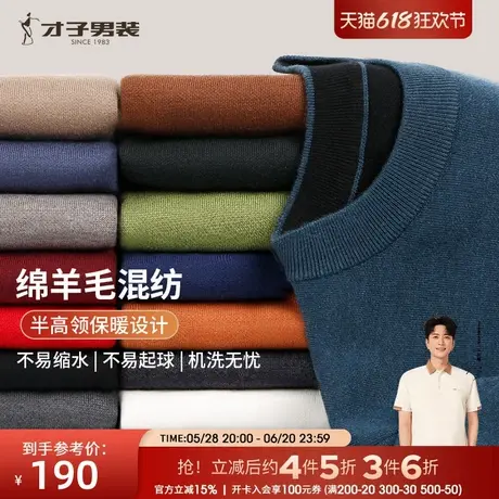才子男装可机洗羊毛针织衫男2024秋冬季新款修身打底内搭多色毛衣商品大图