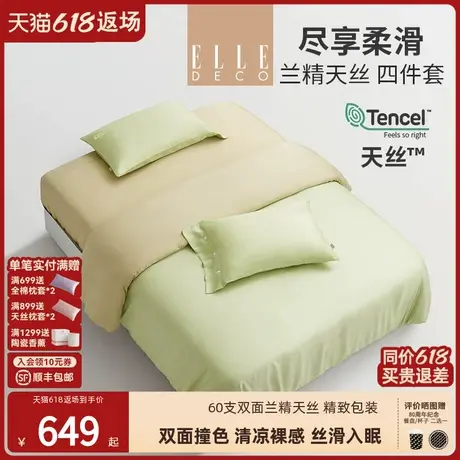 ELLE DECO春夏新品60支兰精天丝四件套轻奢高级被套丝滑裸睡床单商品大图