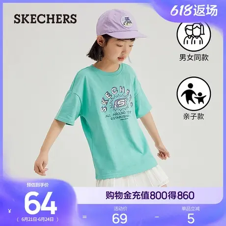 斯凯奇童装夏季男女童纯棉短袖透气圆领大童宽松运动上衣儿童T恤商品大图