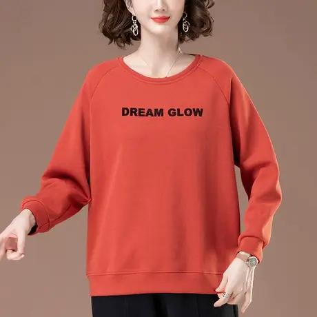 春秋季薄款女士卫衣宽松加肥加大码女装中年妈妈减龄圆领显瘦上衣图片