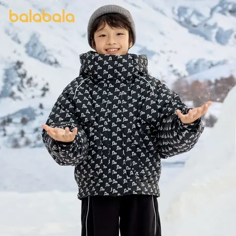 巴拉巴拉童装女童羽绒服2025新款冬季连帽保暖男大童印花外套潮酷商品大图