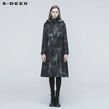 【直播间专属】sdeer圣迪奥个性迷彩字母收腰连帽长风衣S20381804商品大图