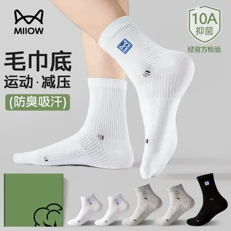 猫人袜子男士纯棉中筒袜春秋款透气吸汗抑菌抗起球商务运动袜商品大图