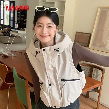 YAYA2025年冬季新款羽绒马甲女短款户外休闲高级百搭外穿马夹连帽商品大图