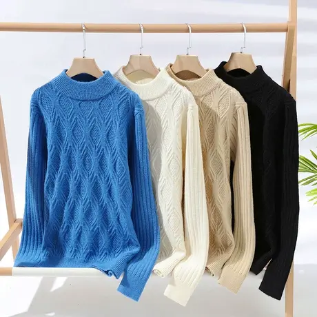 麻花半高领毛衣男冬季加厚潮牌打底针织衫慵懒高级感宽松毛线衣服图片