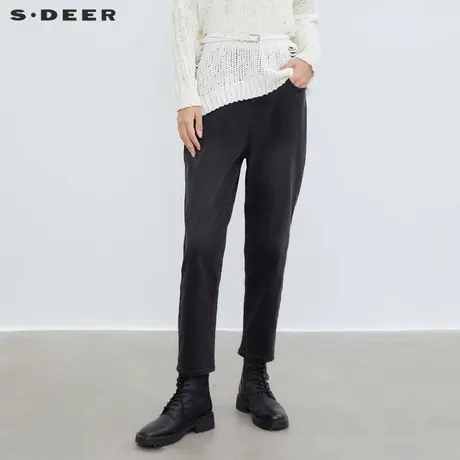sdeer圣迪奥女装做旧休闲松紧拼接插袋牛仔长裤S23480808图片