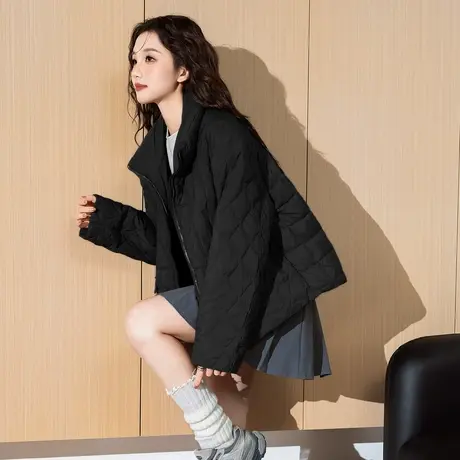 唐狮2024冬装新款轻薄羽绒服女款冬季棕色短款翻领外套女超好看cq商品大图