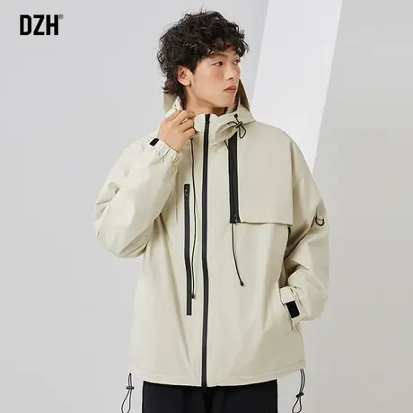 男士秋季美式冲锋衣男高级感2023年新款防风连帽夹克工装运动外套商品大图