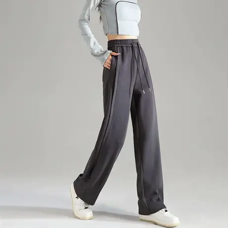 唐狮春秋新款女休闲裤宽松直筒阔腿裤显瘦百搭黑工装长裤 TD图片