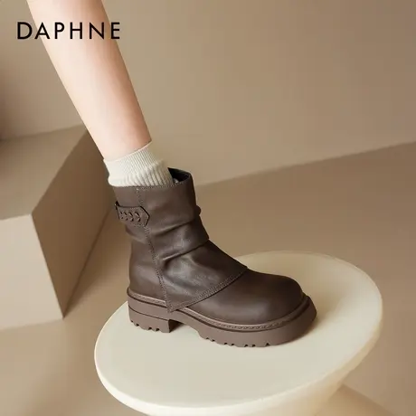 达芙妮小短靴女2026新款秋季美拉德靴子厚底骑士堆堆靴裤管马丁靴商品大图