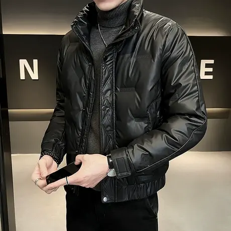 立领短款保暖轻薄羽绒服男冬季压印潮流韩版痞帅修身百搭加厚外套图片