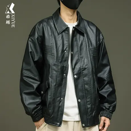 希越黑色美式机车PU皮衣男士秋季宽松大码小众高级感夹克痞帅外套商品大图