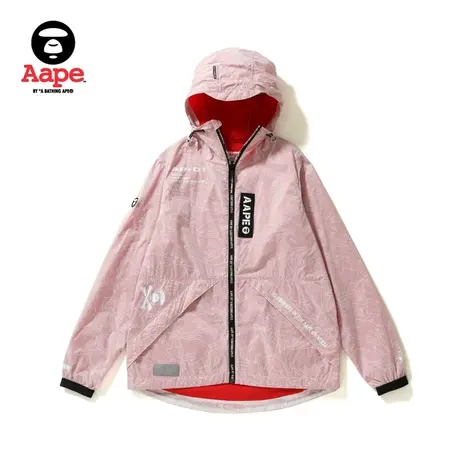 Aape男装秋冬猿颜X-BONE字母印花撞色拼接轻薄连帽风衣7215XXB商品大图