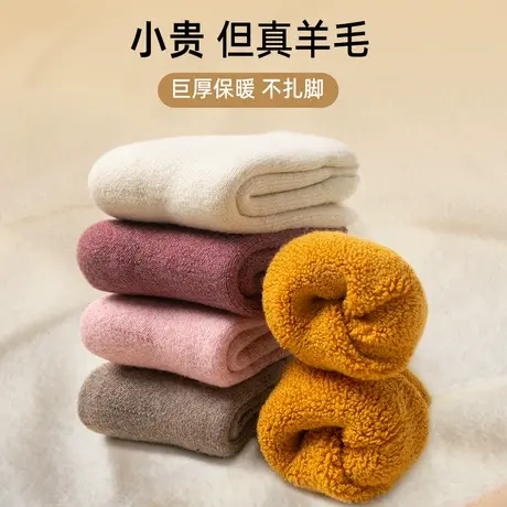 发热羊毛袜女士德绒保暖袜子冬季加绒加厚毛圈中筒棉袜超厚毛线袜图片