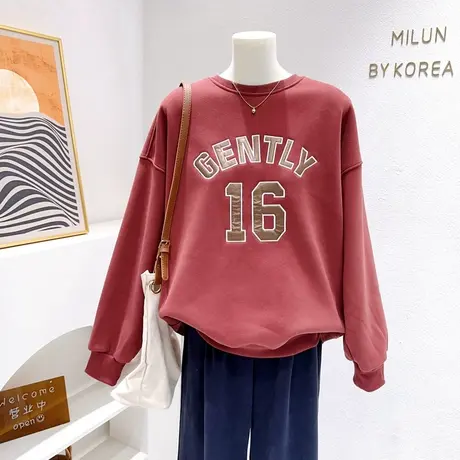 微胖遮肉穿搭~韩代款秋冬加绒卫衣美拉德摇粒绒外套宽松运动休闲图片