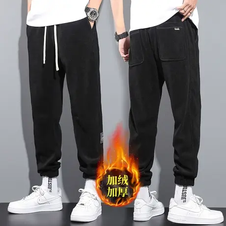 春秋博澳绒潮牌宽松束脚休闲裤男条绒网红加绒加厚灯芯绒运动卫裤商品大图