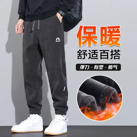 秋冬款保暖加厚束脚卫裤冬季2023年新款外穿加绒防风男士休闲裤子商品大图