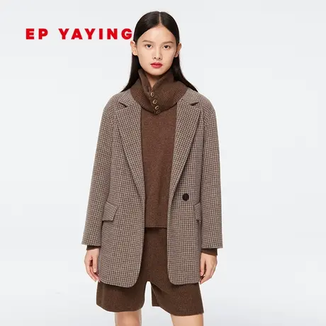 EP雅莹女装 千鸟格绵羊毛牦牛绒直筒西装毛呢大衣 商场同款8515A商品大图