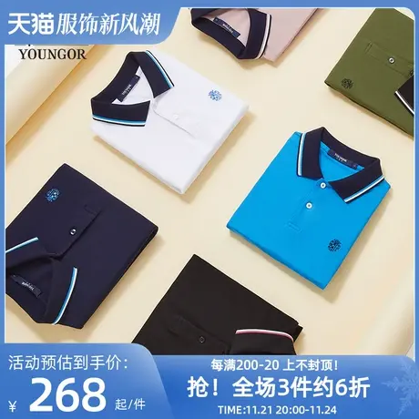 雅戈尔男士夏季新款短袖T恤官方商务休闲纯棉翻领大码polo衫商品大图