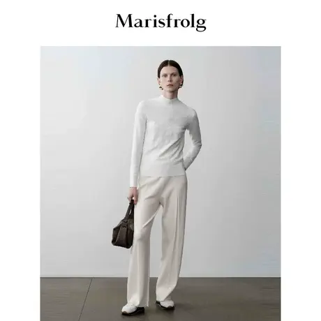 【商场同款】玛丝菲尔冬季新款艺术感白色半高领弹力针织衫商品大图