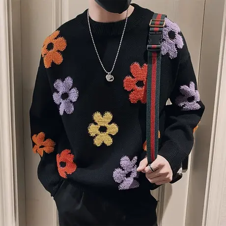 设计感个性小众提花套头毛衣男秋冬季新款软糯休闲轻熟内搭针织衫商品大图