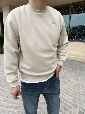 DAEVU春秋新款沙色落肩微阔潮胖子加肥加大码男款圆领长袖卫衣商品大图